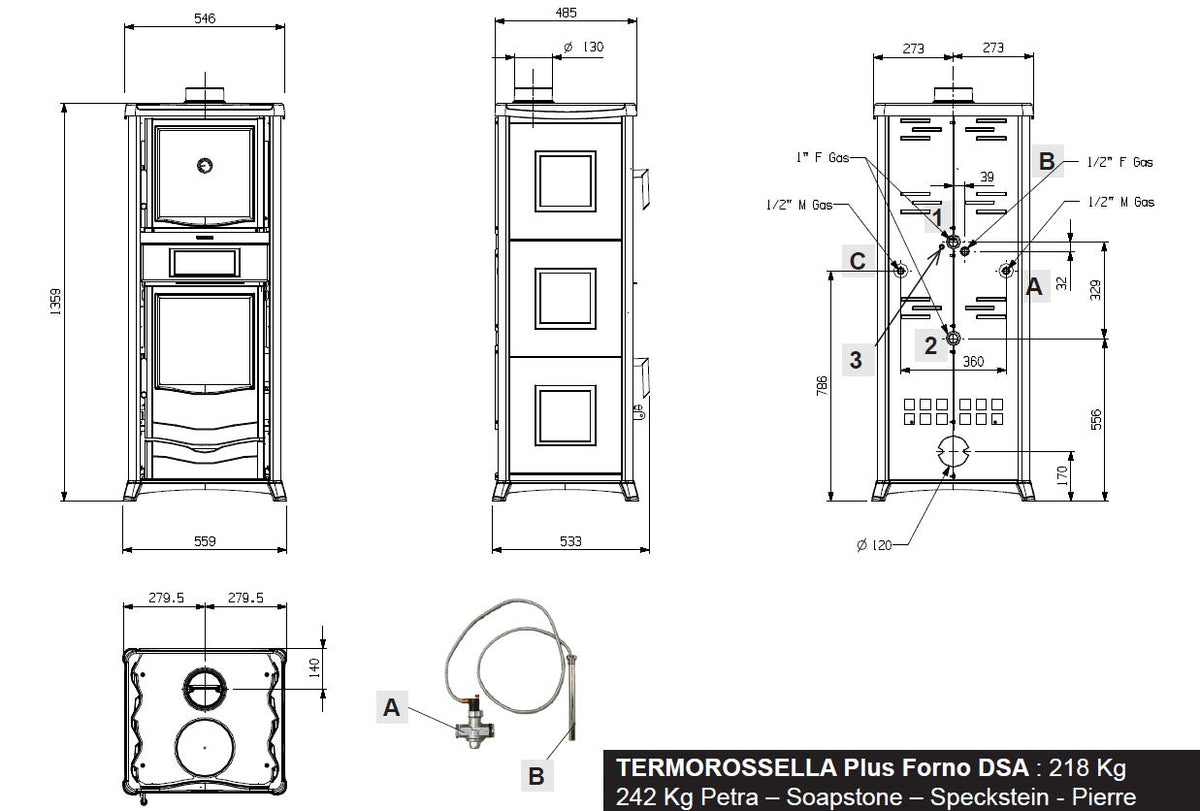 La Nordica Wasser Holzofen TermoRossella Plus Forno D.S.A. 13,5 kW