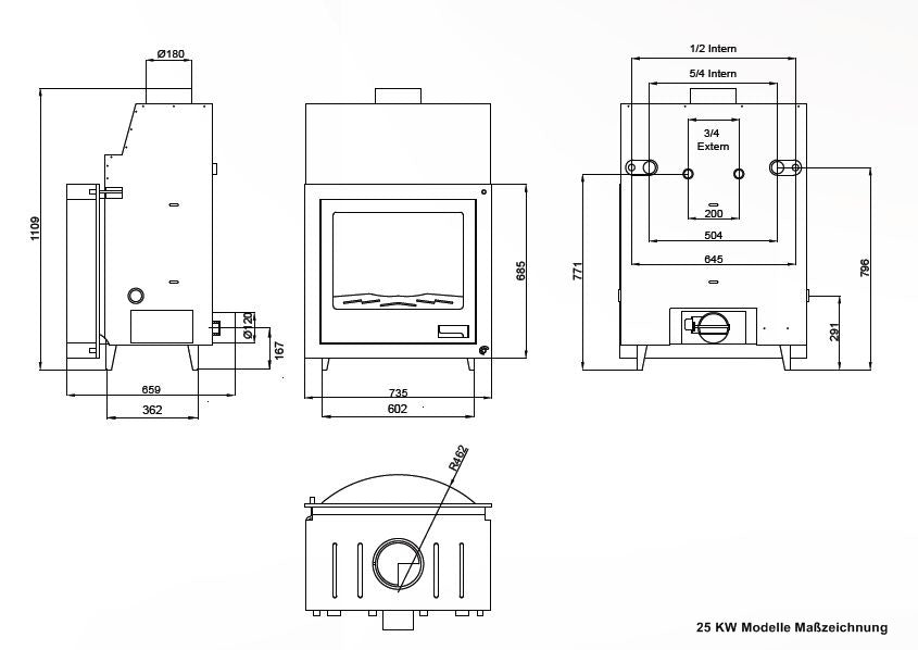 Wasserführender Kamineinsatz 25 kw Aquaflam Flat
