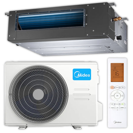 Midea Kanalklimageraet MTJ-18HWFNX(GA) im Set mit silbernem Innengeraet, weissem Aussengeraet und Infrarotfernbedienung | Klimaworld.com