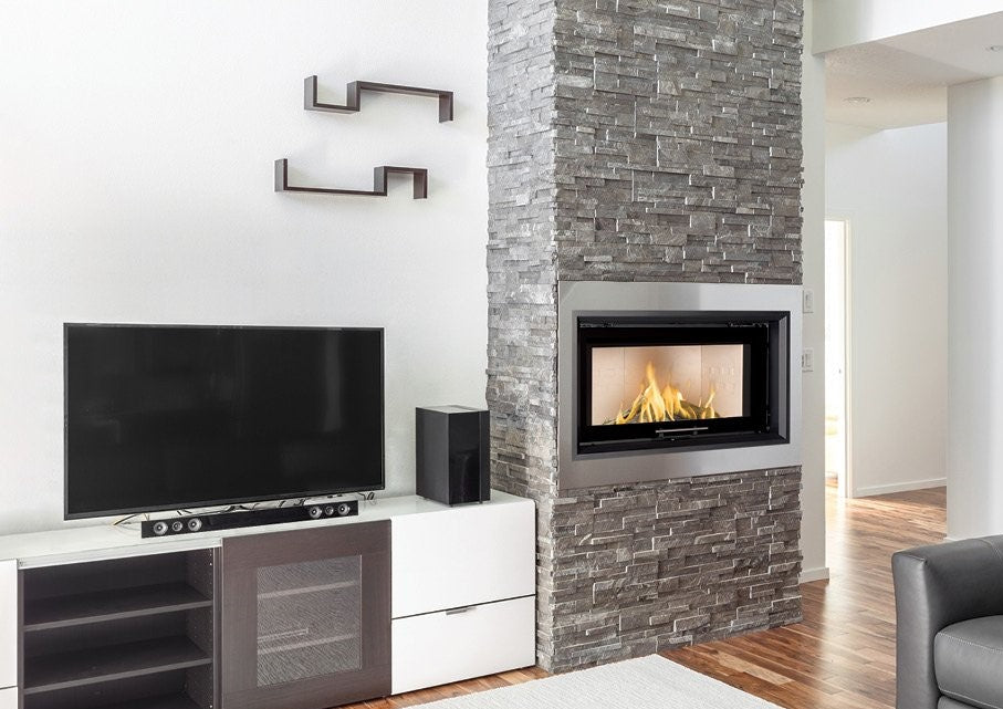 Warmluft Kamineinsatz Flamen Omega 90V F, mit Hebetür 15kW
