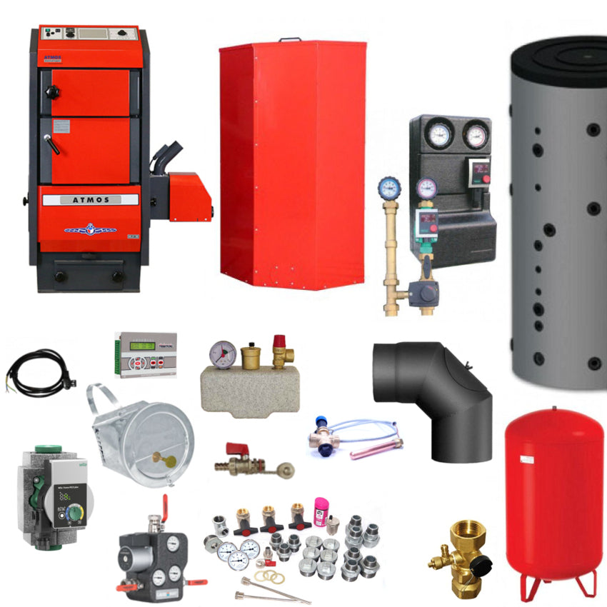Heizsystem Set mit Pelletkessel, Pufferspeicher, Pumpengruppe, Ausdehnungsgefaess und Montagezubehoer | Klimaworld.com