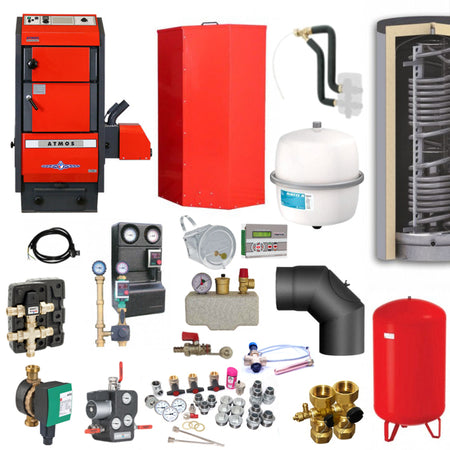 Heizsystem-Set mit Pelletkessel, Pufferspeicher, Pumpengruppe, Ventilen, Ausdehnungsgefaessen und Zubehoer | Klimaworld.com