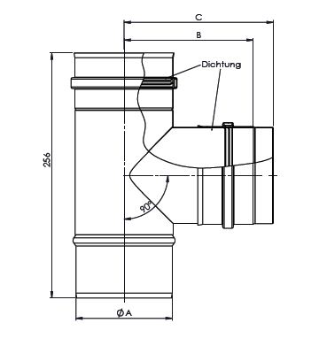 Pellet T- Stück 90 °C mit abnehmbarer Kondensatschale DN 100mm