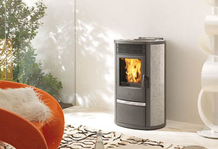 Pelletofen EdilKamin Lila Plus Keramik Stahl Naturstein 8 kW mit Fernbedienung