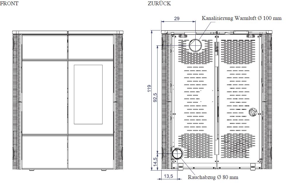 Pelletofen EdilKamin Nancy 9 kW mit Fernbedienung Slim-Line