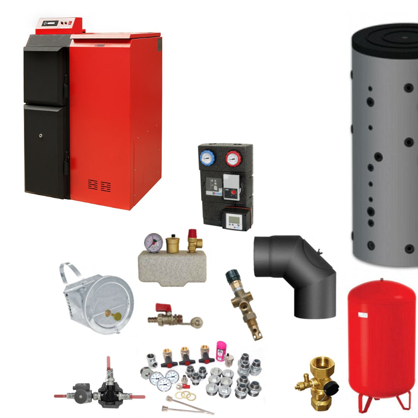 Pelling 25 ECO Heizsystem Set mit Pelletkessel, Pufferspeicher, Pumpengruppe, Ausdehnungsgefaess und Montagezubehoer | Klimaworld.com