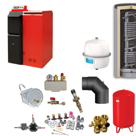 ThermoFlux Pelling 25 ECO Heizungsset mit Pelletheizung, Hygienespeicher, Ausdehnungsgefaessen, Ventilen, Pumpen und Montagematerial | Klimaworld.com