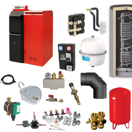 ThermoFlux Pelling 35 ECO Heizsystem-Set mit Pelletkessel, Pufferspeicher, Pumpengruppe, Ventilen, Ausdehnungsgefaessen und Zubehoer | Klimaworld.com