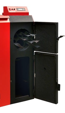 Thermoflux Pelling 25 ECO Pelletkessel mit geöffneter Fronttuer und sichtbarem Brennraum | Klimaworld.com
