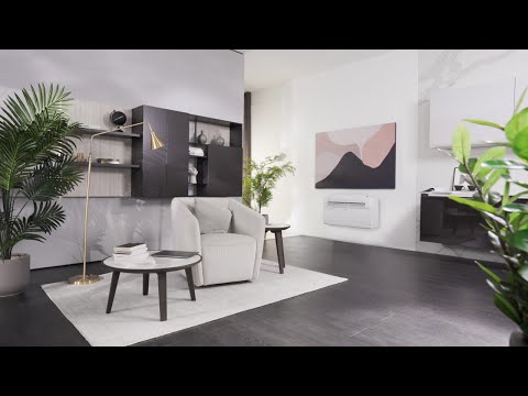 Unico inverter air conditioner without outdoor unit and with R32 gas. It stands out for its soft lines, with a retro taste, combined with a texture with a strong personality. More info: https://www.olimpiasplendid.com/without-outdoor-unit/unico-edge