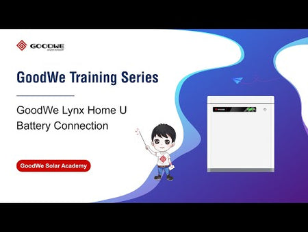 Instruction  for connection between GoodWe ES/EM/SBP inverter and Lynx-U battery
00:00 Introduction
00:13 Turn Off the Battery Breaker
00:28 Power Cable Between Inverter and Battery
01:18 Power Cable Between Battries
01:45 Communication Cable Wiring
02:38 Install the Wire Harness Fix Bar
02:50 Turn On the Breaker
02:57 Install the Plastic Cover
03:05 Ending