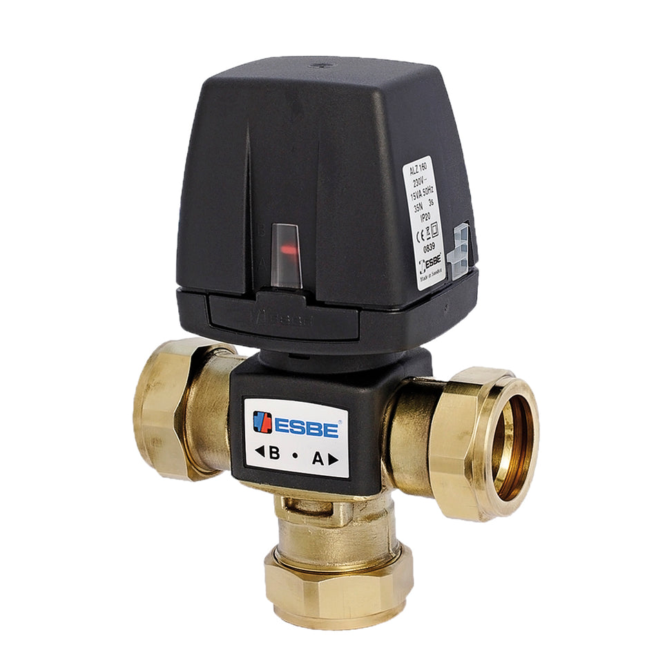 ESBE VZC263 Zonenventil mit Klemmverschraubung 22 mm, mit losem Kabel