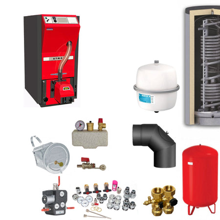 Heizungsset mit Pelletheizung, Hygienespeicher, Ausdehnungsgefaessen, Ventilen, Pumpen und Montagematerial | Klimaworld.com