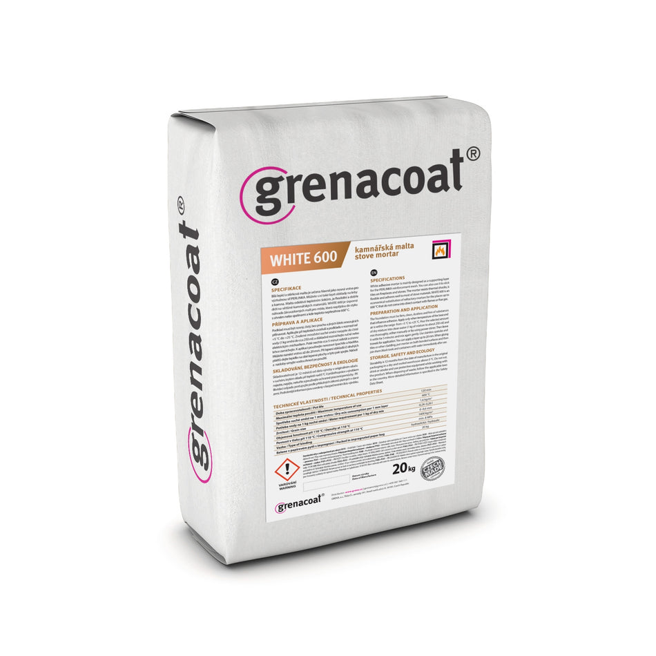 Haftmörtel Kleber Feuerungsmörtel weiß | Grenacoat White 600 | 20 kg -> Klimaworld.com