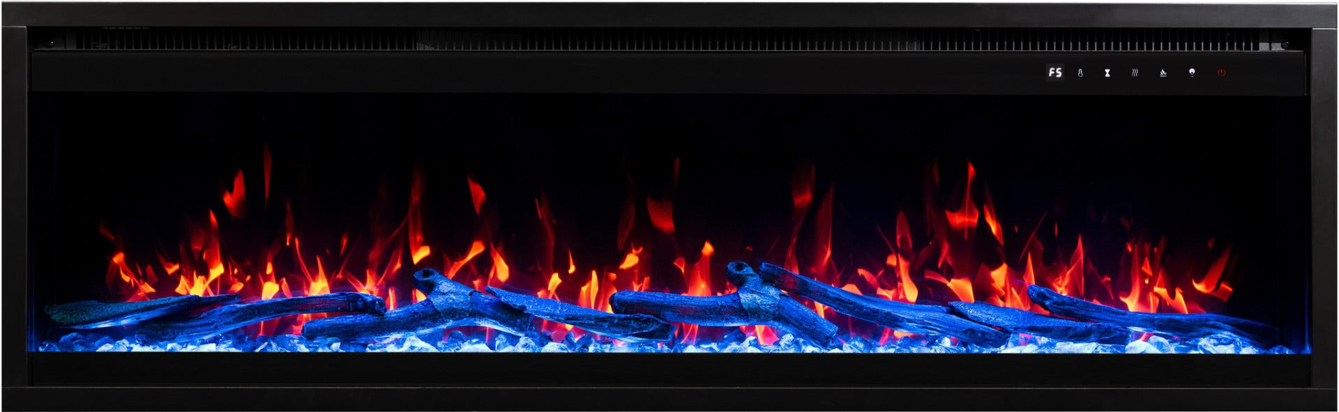 Aflamo Elektrokamin Royal Pro 140 blau mit Kristallen und Holz | Klimaworld.com