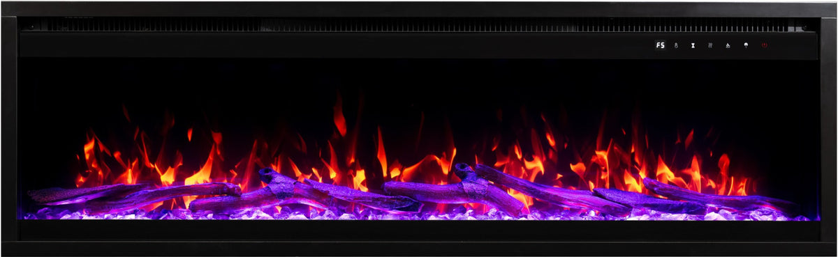 Aflamo Elektrokamin Royal Pro 160 dunkellila mit Kristallen und Holz | Klimaworld.com