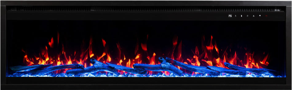 Aflamo Elektrokamin Royal Pro 180 blau mit Kristallen und Holz | Klimaworld.com