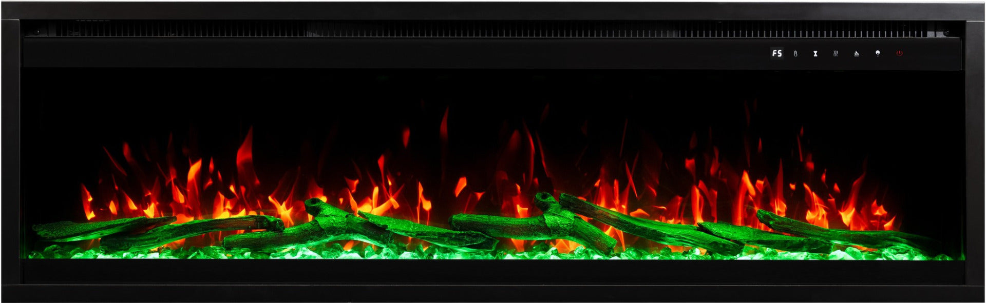 Aflamo Elektrokamin Royal Pro 180 grün mit Kristallen und Holz | Klimaworld.com