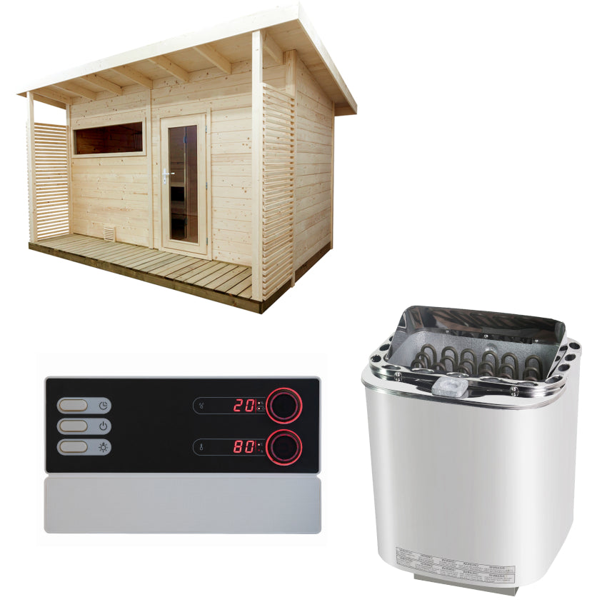 Sentiotec Sauna Set Gartensauna Scala Large mit Saunaofen Nordex Combi Next und Steuerung Pro B3 | klimaworld.com
