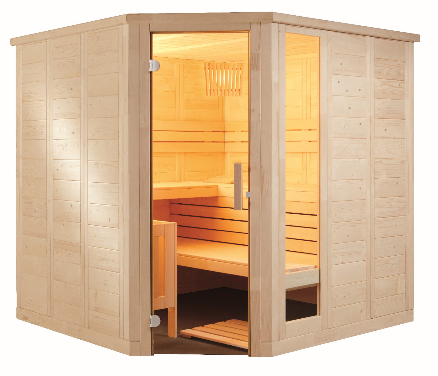 Sentiotec Sauna Set Komfort Corner Large mit Saunaofen 100 inkl. Steuerung | klimaworld.com