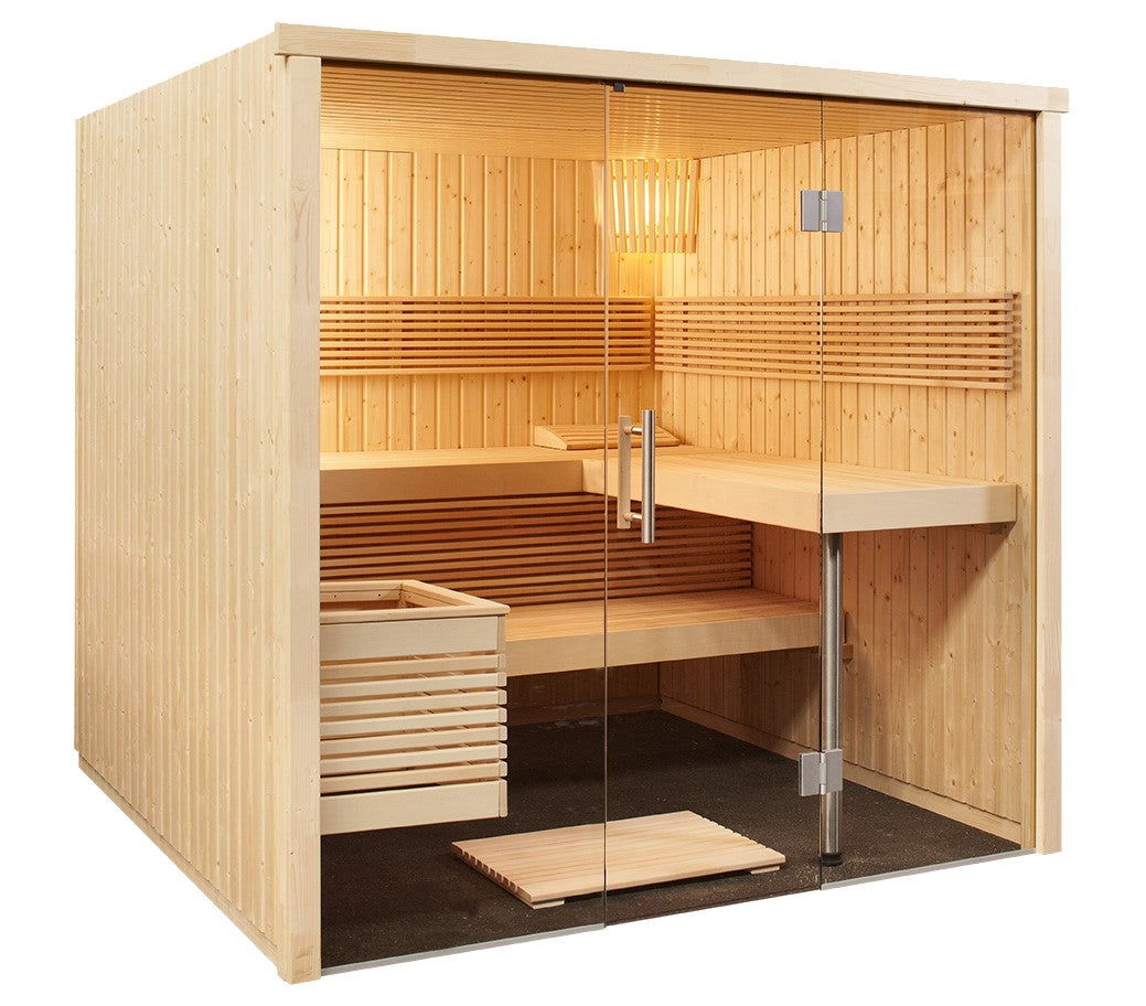 Sentiotec Sauna Set Panorama Large mit Saunaofen Cumulus und Steuerung Pro B2 | klimaworld.com