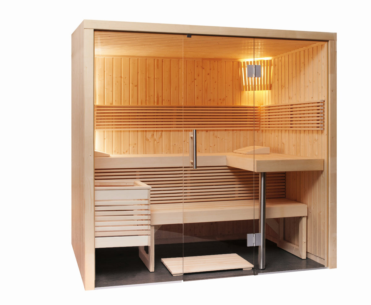 Sentiotec Sauna Set Panorama Small mit Saunaofen Scandia Next und Steuerung K2-Next | klimaworld.com
