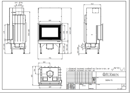 FLAMEN - Kamineinsatz SIGMA F S- Technische Zeichnung