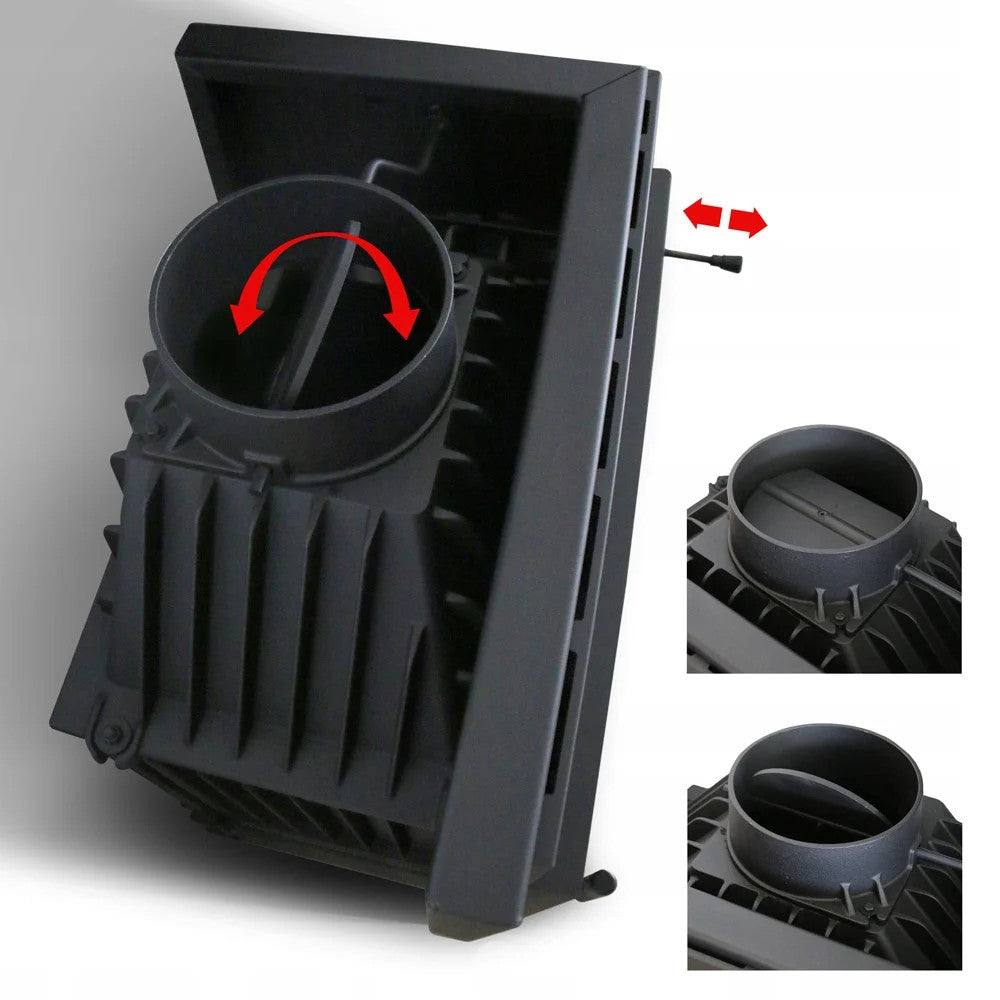 Kratki Kaminofen Simple 8 - links | Bauart 1 | Bausatz schwarz | 8 kW - Ansicht Schornsteinzug