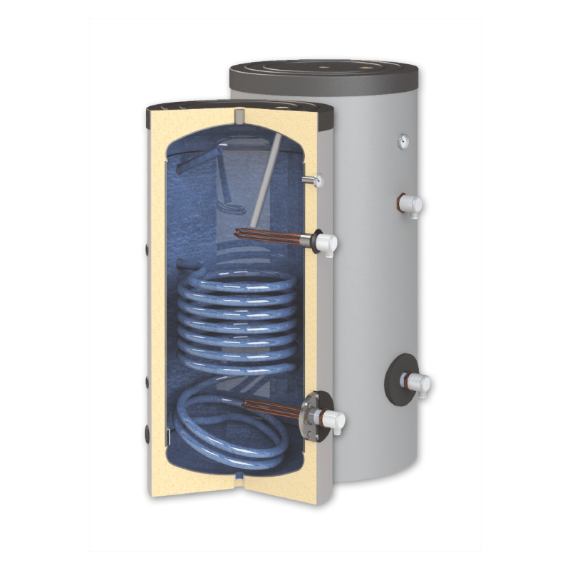Ansicht mit zwei Heizpatronen - ThermoFlux Brauchwasserspeicher TBWS-R 400 Trinkwasser | 1 WT | www.klimaworld.com