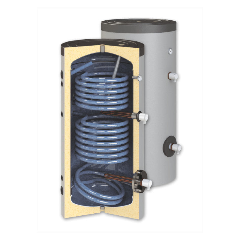 Ansicht mit zwei Heizpatronen - ThermoFlux Brauchwasserspeicher TBWS-RR 400 Trinkwasser | 2 WT | www.klimaworld.com