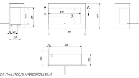 Technische Zeichnung - DELTA/L/700/TUV/PRZESZKLENIE