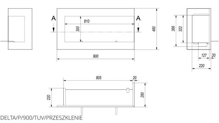 Technische Zeichnung - DELTA/P/900/TUV/PRZESZKLENIE