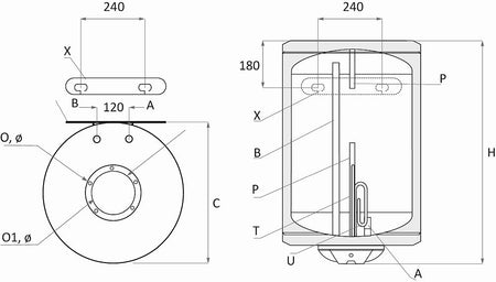 technische Zeichnung - ThermoFlux Elektro-Warmwasserspeicher EWSP 80 vertikal | 3 kW
