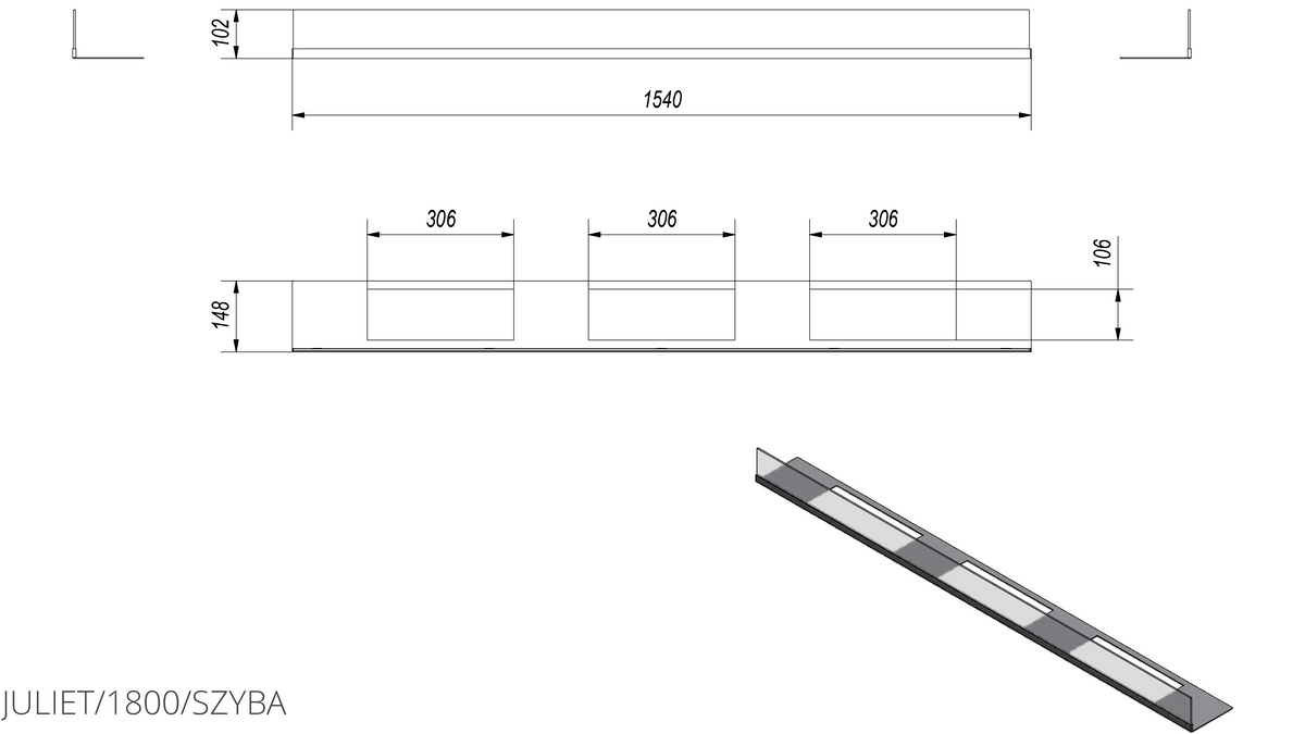 Technische Zeichnung - JULIET/1800/SZYBA