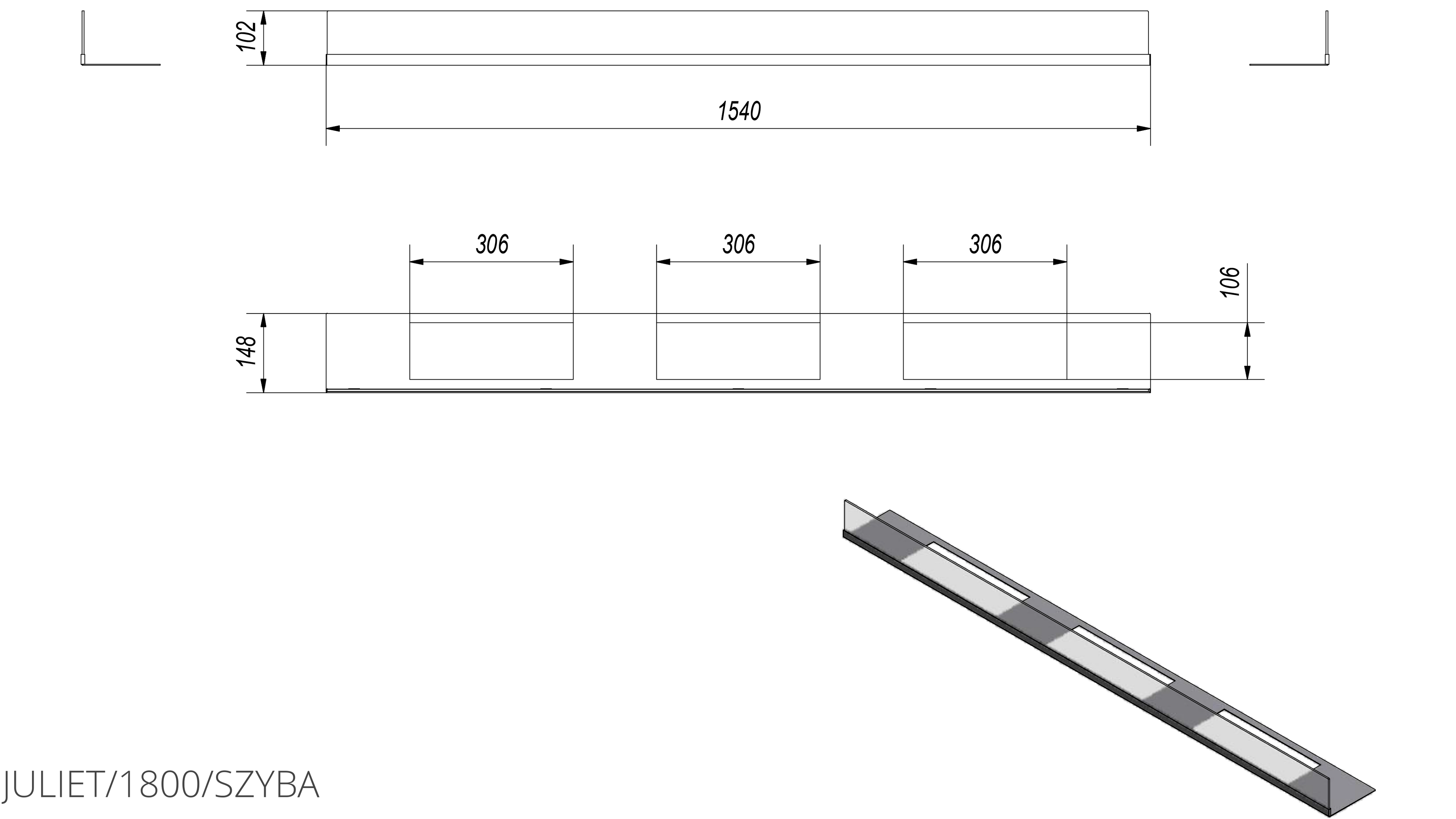 Technische Zeichnung - JULIET/1800/SZYBA
