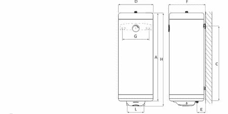 technische Zeichnung - ThermoFlux Elektro-Warmwasserspeicher MB Slim 50 vertikal | 2 kW