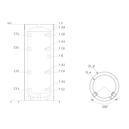 Technische Zeichnung ohne Abmaße - ThermoFlux Pufferspeicher PBM 150 | ohne WT