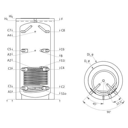 Technische Zeichnung ohne Abmaße - ThermoFlux Pufferspeicher PBM-R 2000 | für Heizungswasser | 1 WT | www.klimaworld.com