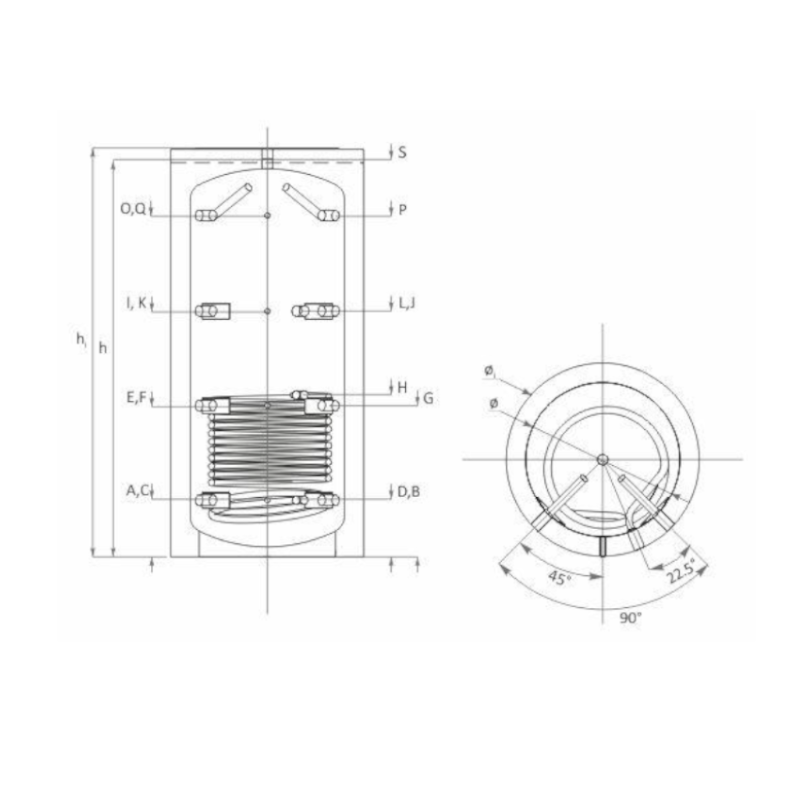 Technische Zeichnung ohne Abmaße - ThermoFlux Pufferspeicher PBM-R 500 | für Heizungswasser | 1 WT