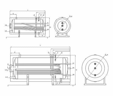 Technische Zeichnung - ThermoFlux Brauchwasserspeicher THBWS-R 500 horizontal  | 1 WT 
