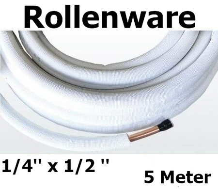 Kaeltemittelleitung isoliert Klimarohr Doppelrohr 5 Meter Rolle 1/4 1/2 Zoll | mit Text | www.klimaworld.com