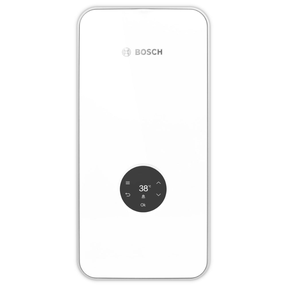 BOSCH weisser Durchlauferhitzer TR8501i 21/24/27 DESOAB Frontalansicht mit Touch-Display | Klimaworld.com