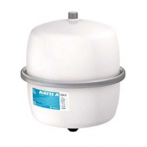 Flamco Membran-Ausdehnungsgefaess in weisser Ausfuehrung mit stabilem Metallring und blauer Kennzeichnung | Klimaworld.com