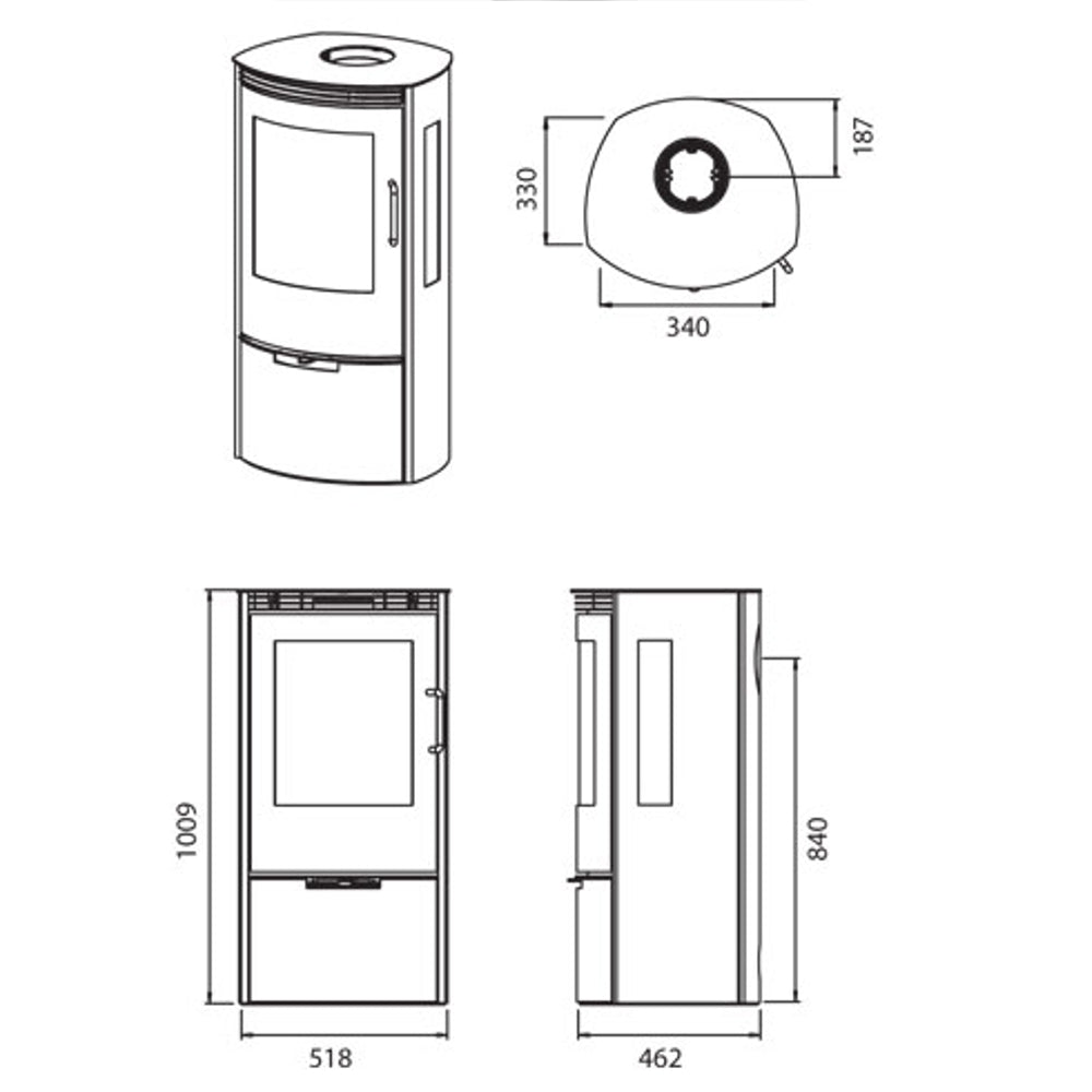 TermaTech | Kaminofen | TT10G | 6 kW | 3 Scheiben | schwarz 