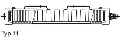 Skizzierte Abbildung des Heizkoerper Typ 11 mit wasserfuehrenden Heizplatte und Konvektorblech | klimaworld.com