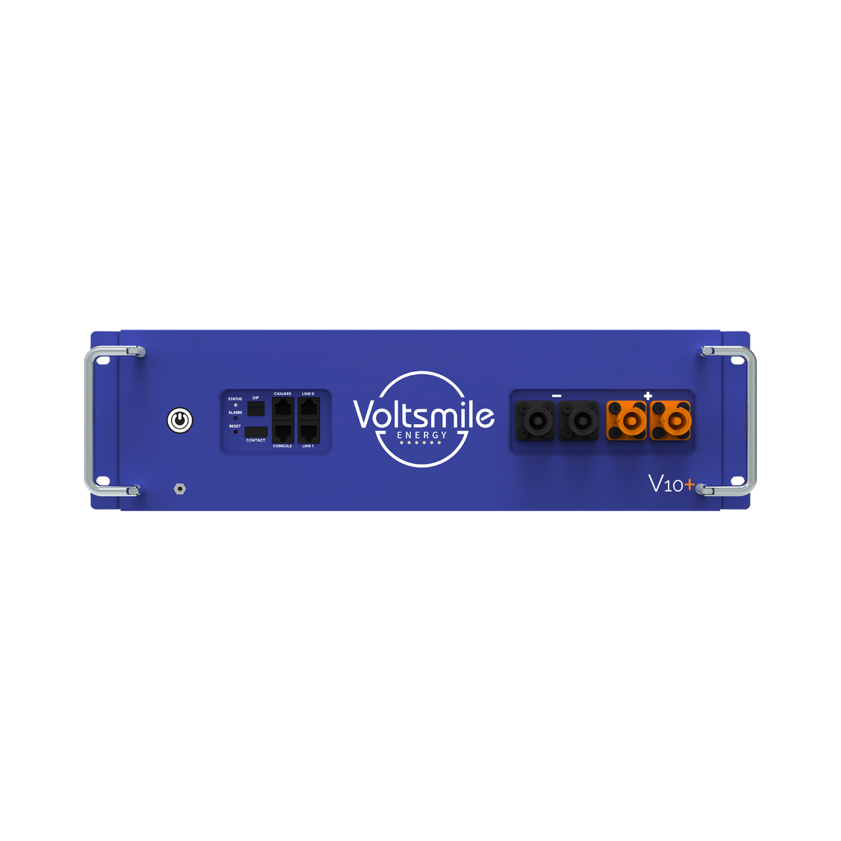 blaue Voltsmile Batterie V10+, Frontalansicht, mit Anschluessen | Klimaword.com