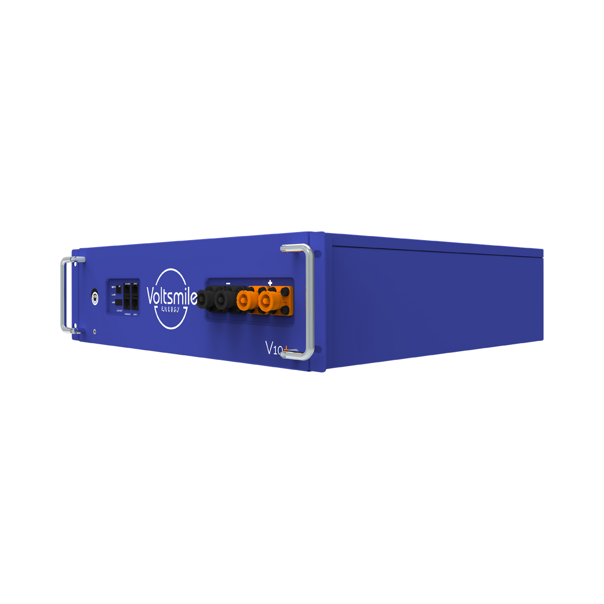 blaue Voltsmile Batterie V10+, Ansicht rechts, mit Anschluessen | Klimaword.com