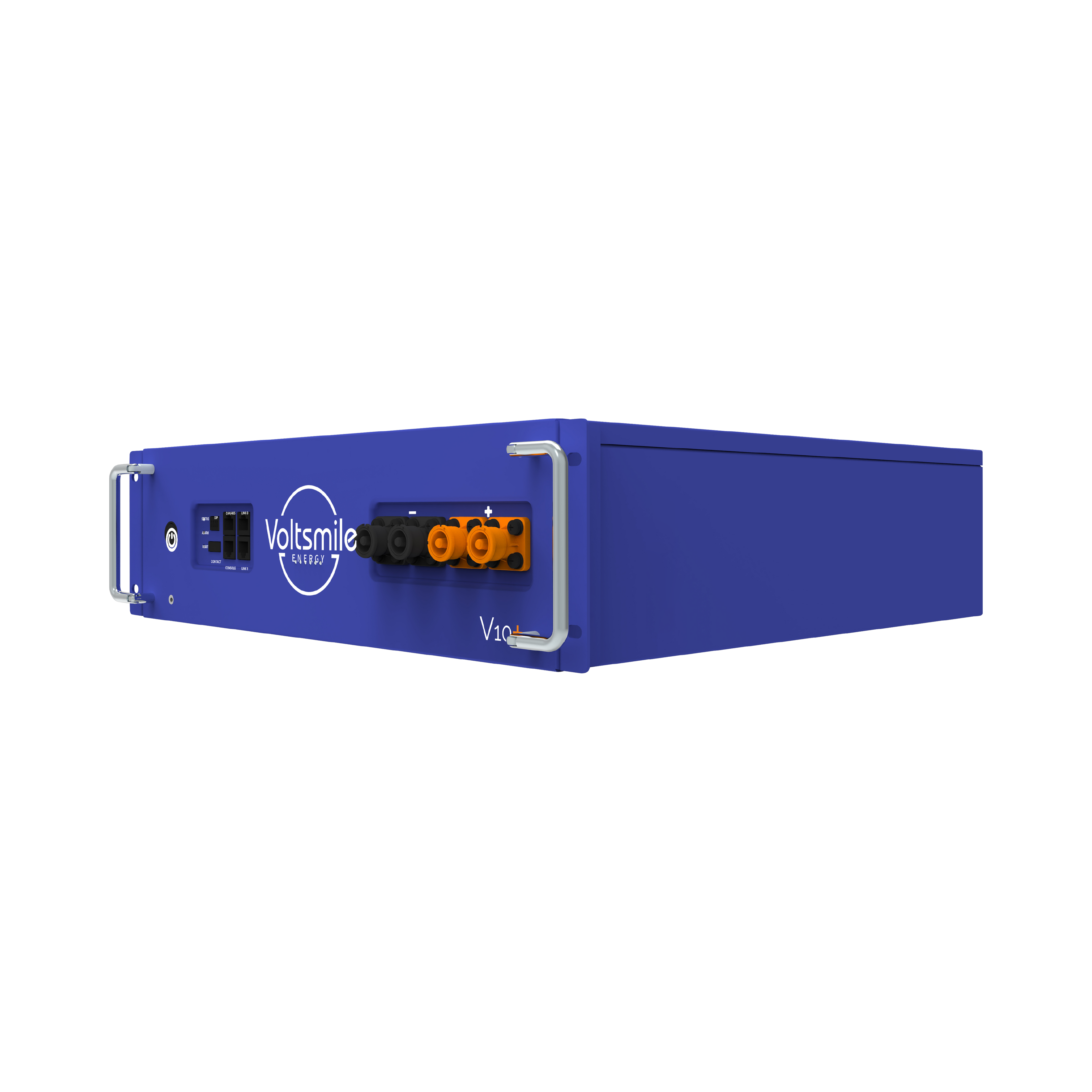 blaue Voltsmile Batterie V10+, Ansicht rechts, mit Anschluessen | Klimaword.com