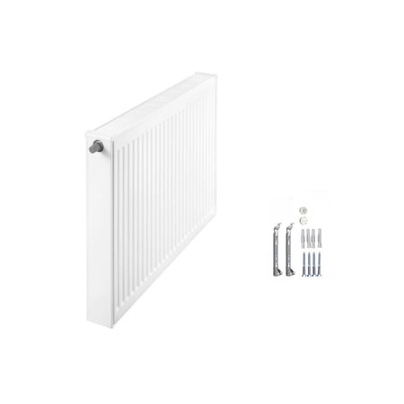 Profilierter Ventilkompaktheizkoerper Logatrend in Weiss mit integriertem Ventil links, Montagematerial bis 1600 mm und Stopfen | klimaworld.com