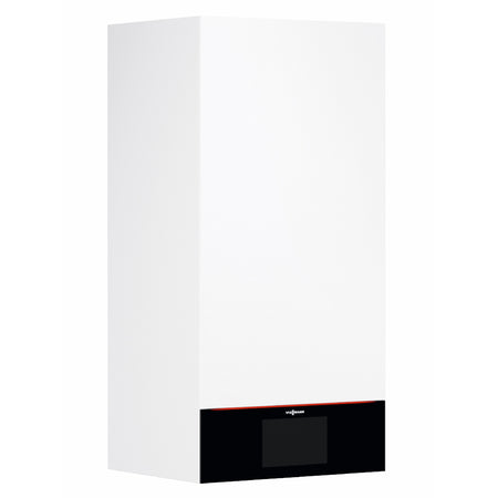 Weisses Viessmann Vitocal 250-A Innengeraet IDU-A in eckigem Design mit schwarzem Bedienfeld unten | Klimaworld.com